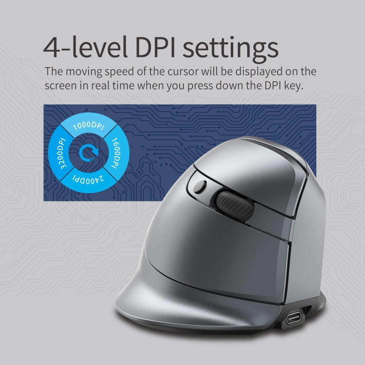 ZELOTES F-26C 8-Keys 2.4G+Bluetooth Dual-Mode LED Display Vertical Grip Wireless Mouse(Gray)