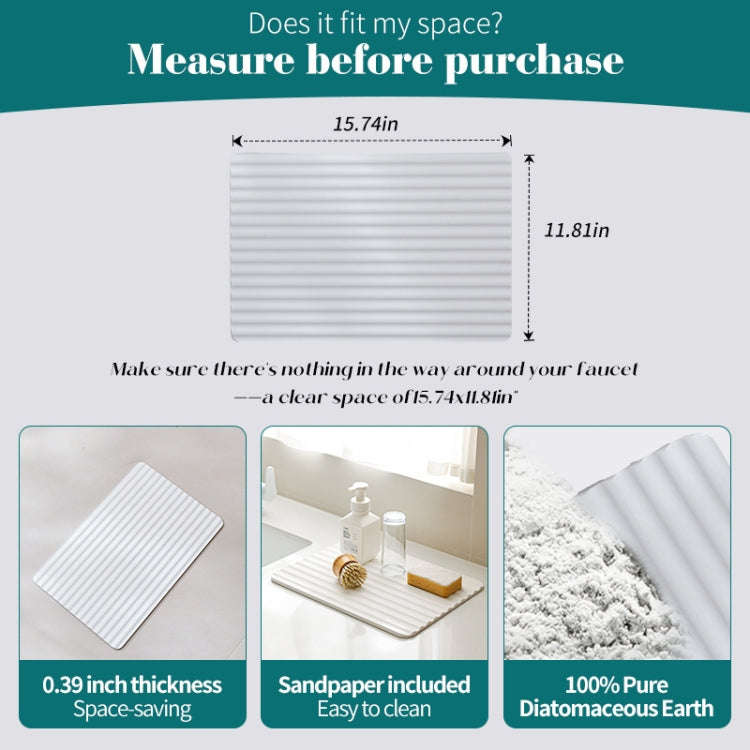 Diatomite Kitchen Drying Mat Drainage Countertop Pad Quick Dry Coaster Bathroom Hard Floor Mat, S...