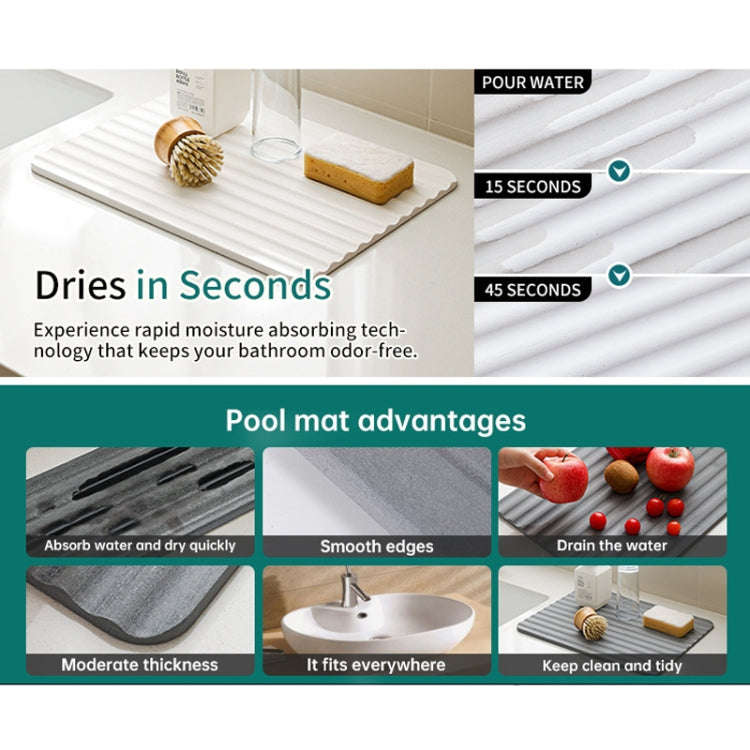 Diatomite Kitchen Drying Mat Drainage Countertop Pad Quick Dry Coaster Bathroom Hard Floor Mat, S...