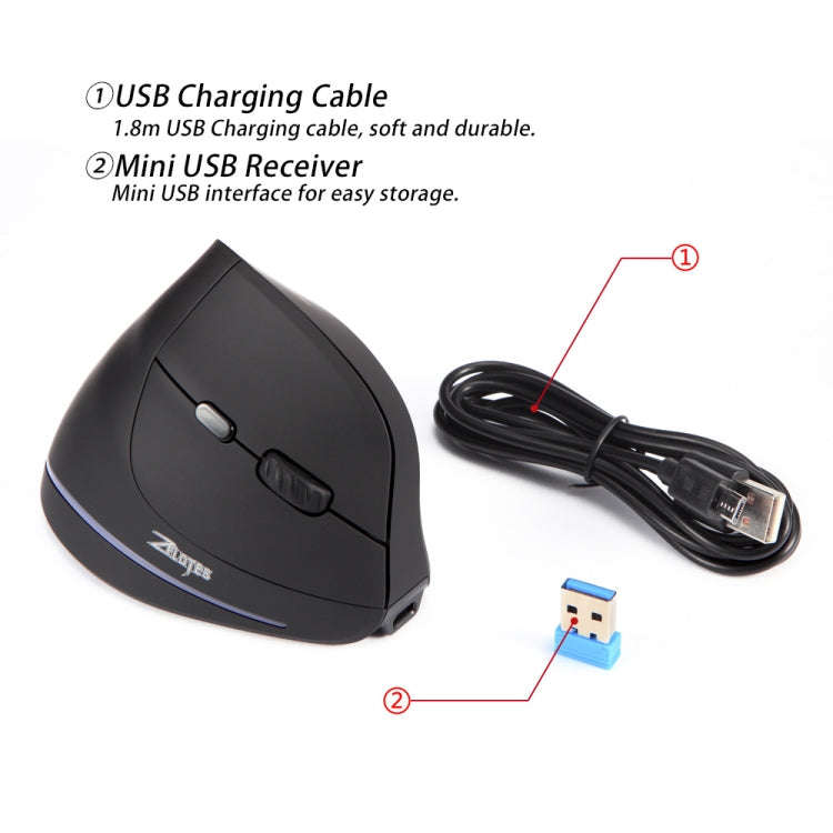 ZELOTES F35 6-buttons Vertical Grip Ergonomic Rechargeable Wireless Mouse(Blue Light)