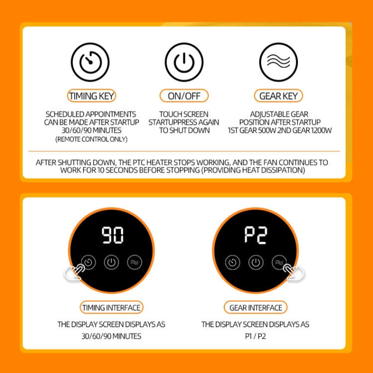 E68S 1200W PTC Ceramic Heating Desktop Smart Electric Heater, Plug: EU Plug(Remote Control Model)