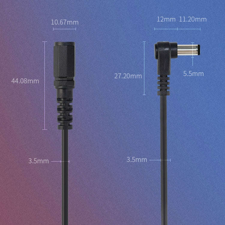 0.2m 2pcs DC 5.5 x 2.1mm Straight To Bend Adapter Cable Male To Female Power Cord Extension Cord