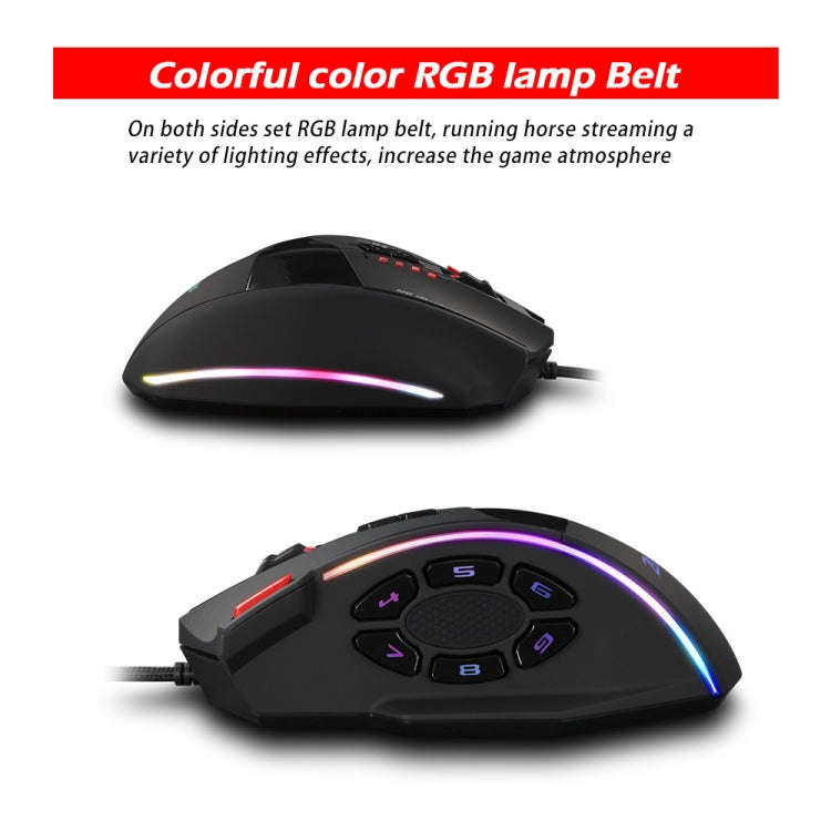 ZELOTES C13 13-keys RGB Lighting Effect Programming Macro Custom Gaming Wired Mouse(Black)