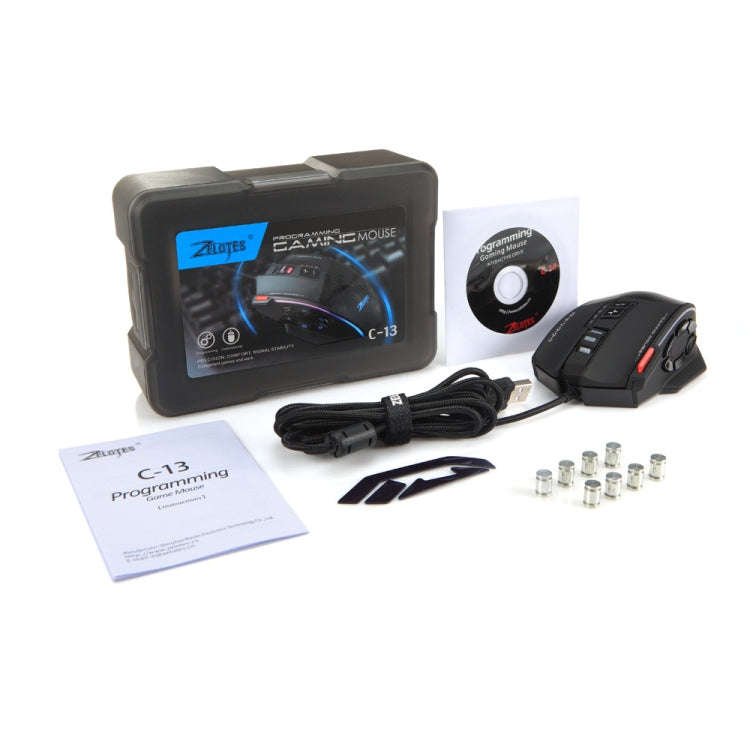 ZELOTES C13 13-keys RGB Lighting Effect Programming Macro Custom Gaming Wired Mouse(Black)