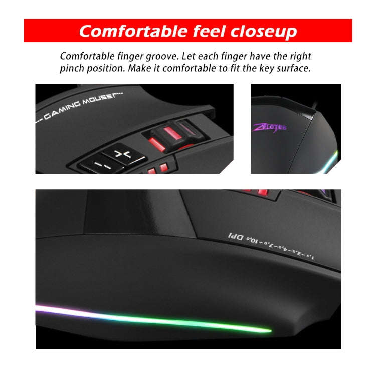 ZELOTES C13 13-keys RGB Lighting Effect Programming Macro Custom Gaming Wired Mouse(Black)