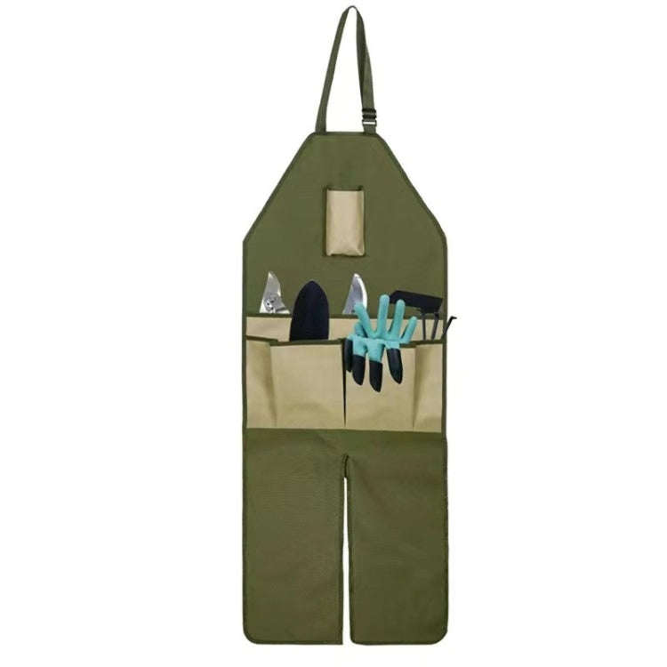 Gardening Pruning Multi-Pocket Oxford Cloth Color-blocking Extended Leg Apron(Green + Khaki)