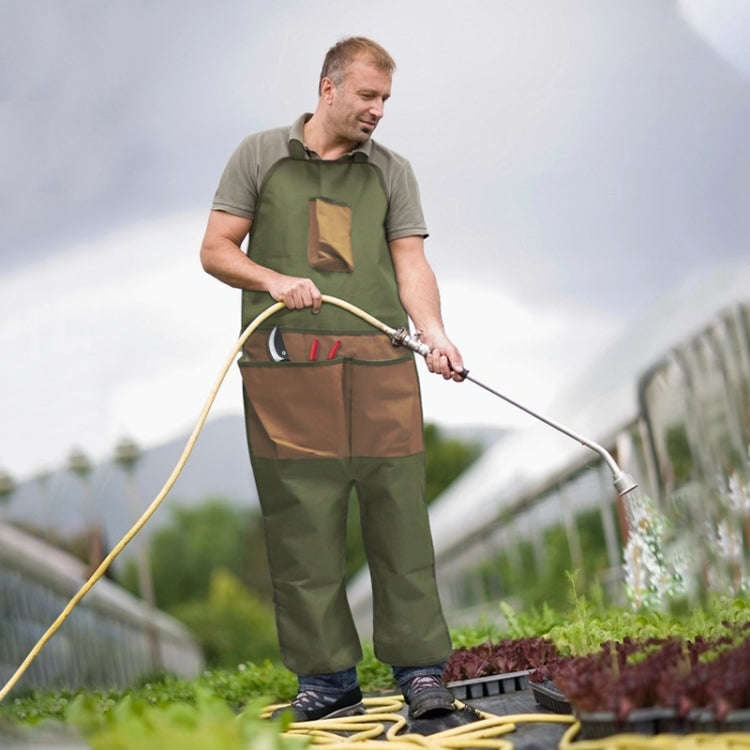 Gardening Pruning Multi-Pocket Oxford Cloth Color-blocking Extended Leg Apron(Green + Khaki)