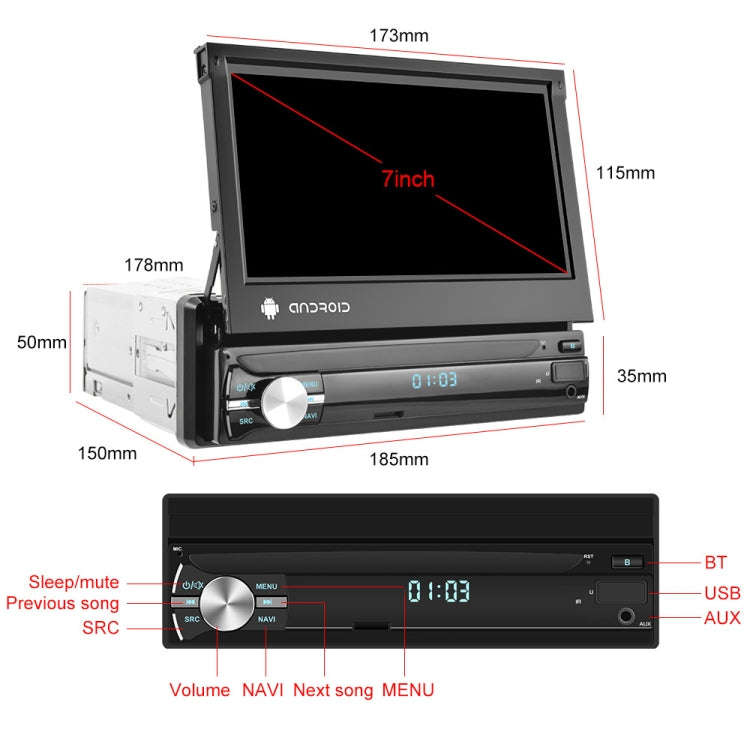 1+32G 7-Inch Single Din Android 10.0 Carplay Screen With GPS Navigation/Bluetooth/Mirror Link/DVR...