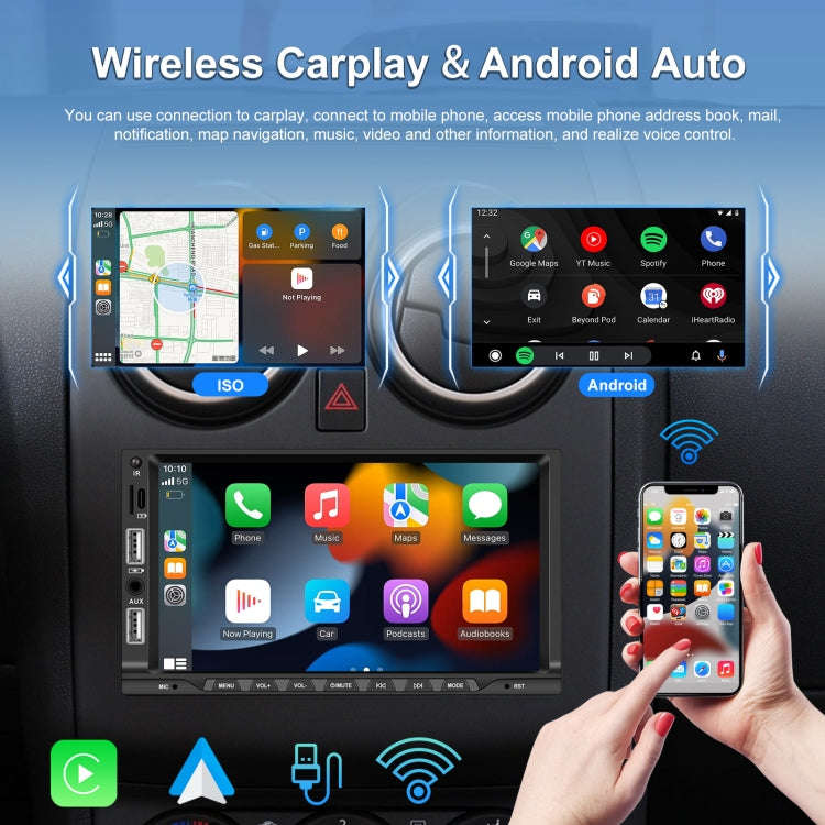 7-inch Double Din Car MP5 Player Support CarPlay/Android Auto/Mirror Link/Bluetooth With AHD Camera