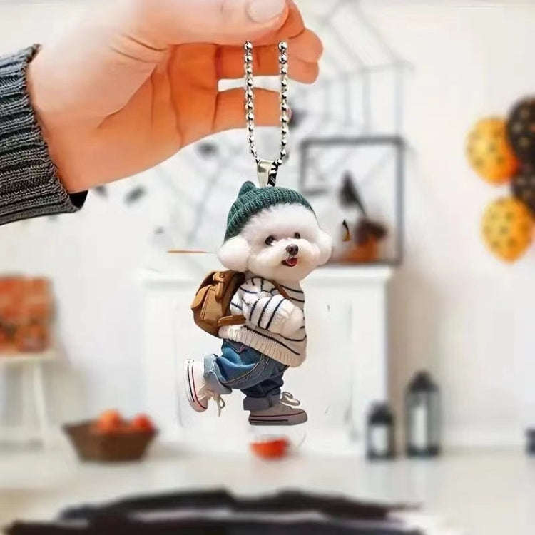 3pcs Puppy Man Backpack Charm Acrylic Car Pendant(White)