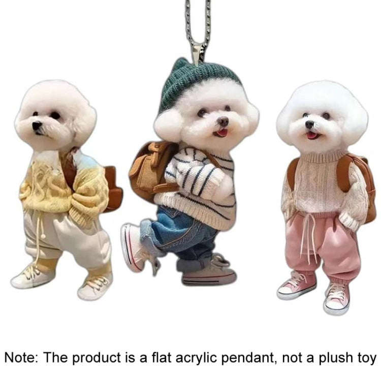 3pcs Puppy Man Backpack Charm Acrylic Car Pendant(White)