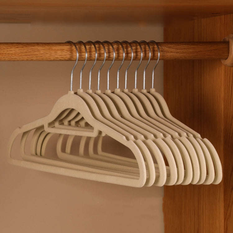 10pcs /Pack 41cm Flocking Clothes Hanger Non-Slip Traceless Clothing Rack Hook(Beige)