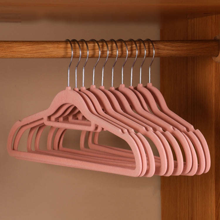 10pcs /Pack 41cm Flocking Clothes Hanger Non-Slip Traceless Clothing Rack Hook(Pink)
