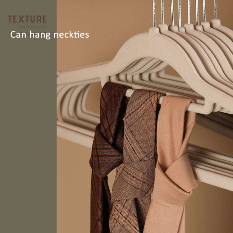 10pcs /Pack 41cm Flocking Clothes Hanger Non-Slip Traceless Clothing Rack Hook(Beige)