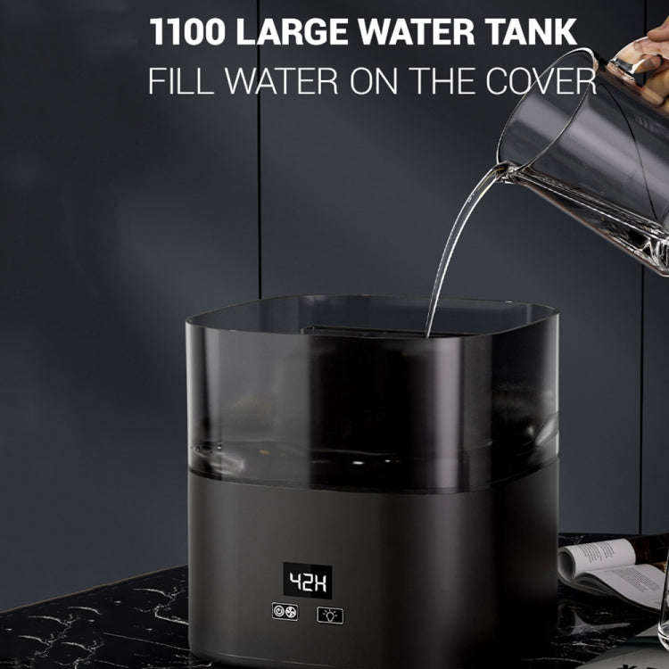 JSQ-58 1.1L large Capacity Digital Display Flame Atomization Humidifier, Color: Matt Black(EU Plug)