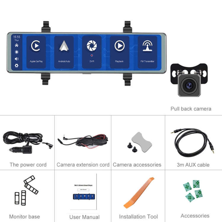 11.26 Inch 2-Split Streaming Media Rearview Mirror Front And Rear Dual Camera Recorder