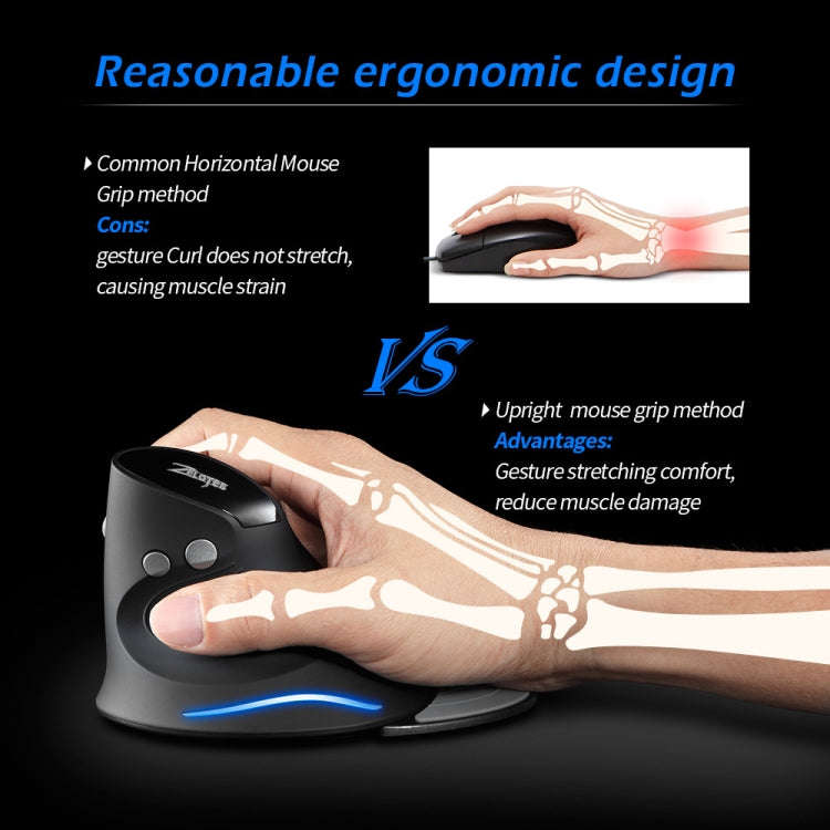 ZELOTES F17 6-buttons Vertical Grip Ergonomic Wireless Mouse(Black)
