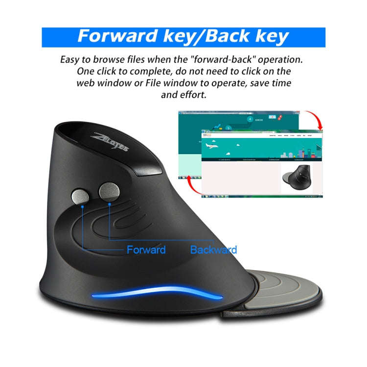 ZELOTES F17 6-buttons Vertical Grip Ergonomic Wireless Mouse(Black)