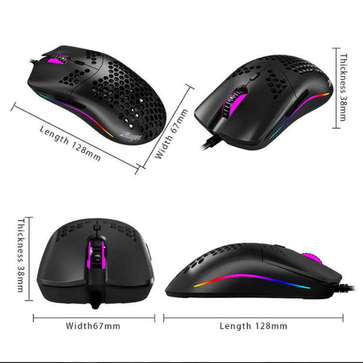 ZELOTES C7 7-buttons RGB Lighting Hollow Computer Office Wired Mouse(Black)