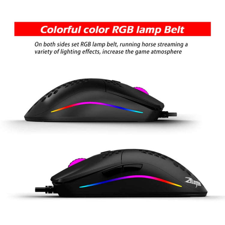 ZELOTES C7 7-buttons RGB Lighting Hollow Computer Office Wired Mouse(Black)