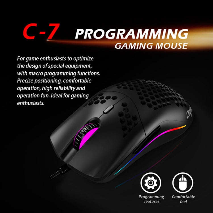 ZELOTES C7 7-buttons RGB Lighting Hollow Computer Office Wired Mouse(Black)