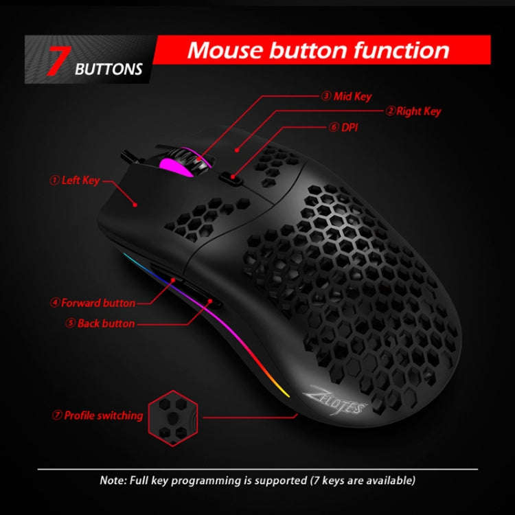 ZELOTES C7 7-buttons RGB Lighting Hollow Computer Office Wired Mouse(Black)
