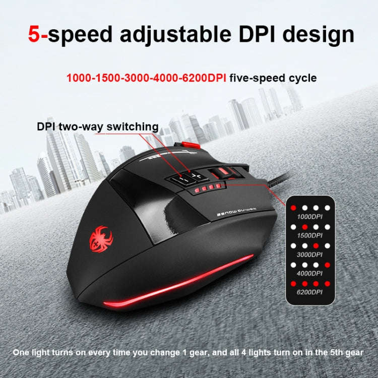 ZELOTES C19 12-Keys Ergonomic Programming Custom Wired Mouse(Black)