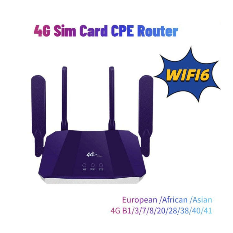 4G WiFi6 SIM Card CPE Wireless Router, EU Plug For European / African / Asian