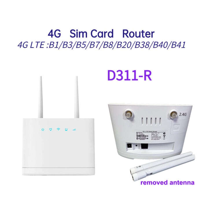 D311-R 4G CPE SIM Card Mobile Wireless Router Antenna Detachable, EU Plug