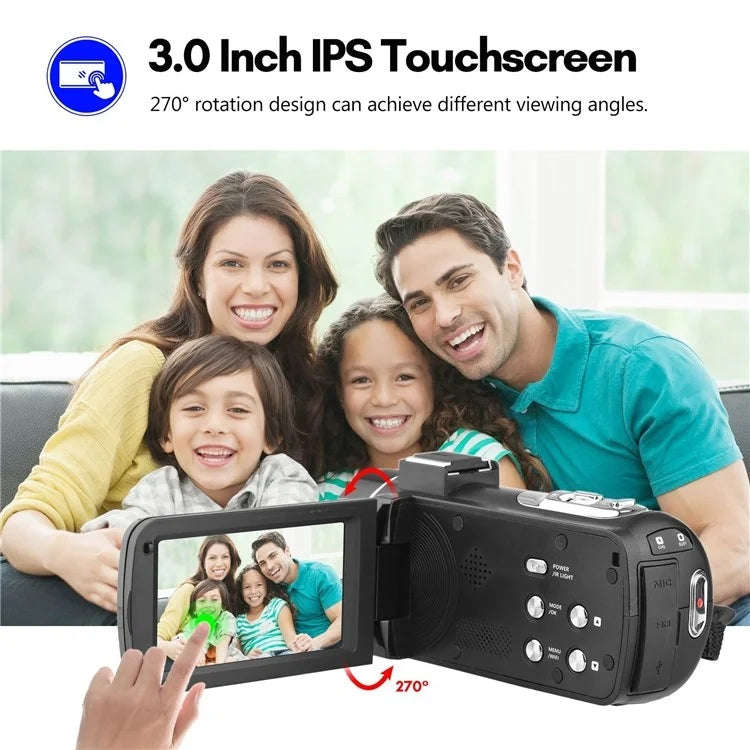 4K  Digital Video Camera 3 Inch IPS Touch Screen 56MP 18X Digital Zoom WiFi Camcorder, Spec: Set 1