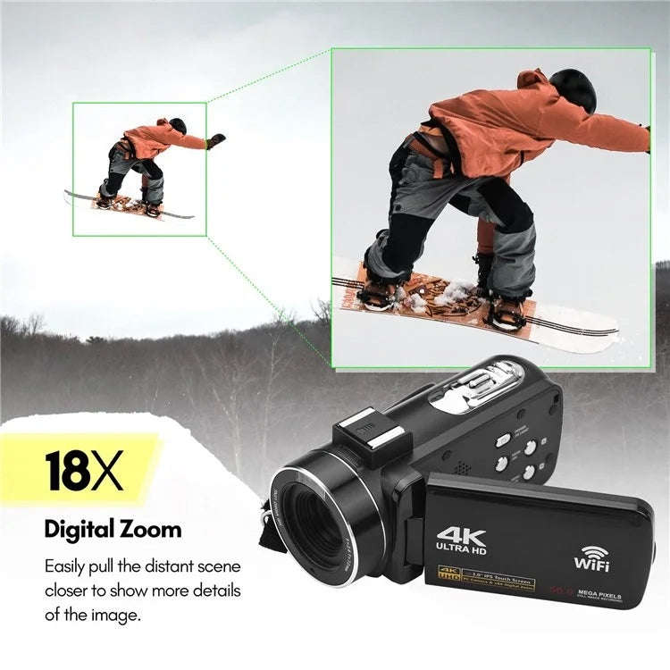 4K  Digital Video Camera 3 Inch IPS Touch Screen 56MP 18X Digital Zoom WiFi Camcorder, Spec: Set 1