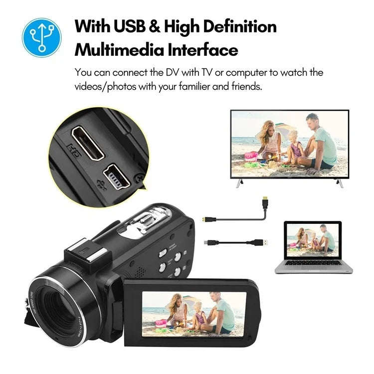 4K  Digital Video Camera 3 Inch IPS Touch Screen 56MP 18X Digital Zoom WiFi Camcorder, Spec: Set 1