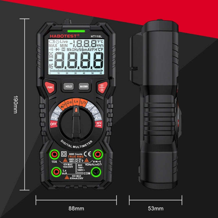 HABOTEST HT118L Mini High Precision Intelligent Anti-Burning Electrician Multimeter(Black)