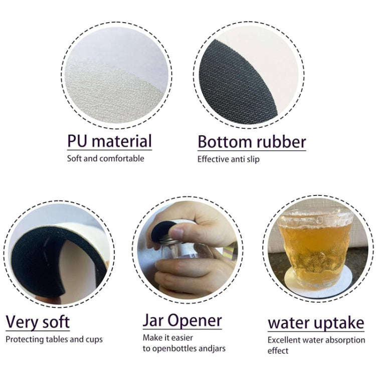 6.8cm 4pcs PU Leather Car Coaster Car Decorative Water Absorption Cup Sink Mat(White)