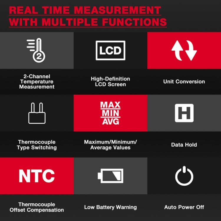 HABOTEST HT617B Digital Dual Channel Thermocouple Thermometer(Black Red)