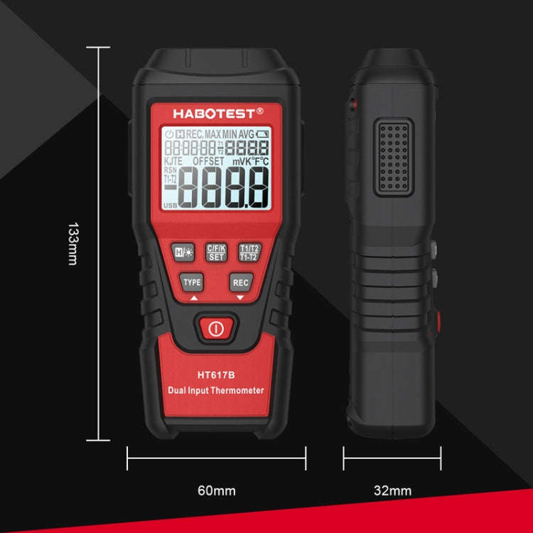 HABOTEST HT617B Digital Dual Channel Thermocouple Thermometer(Black Red)