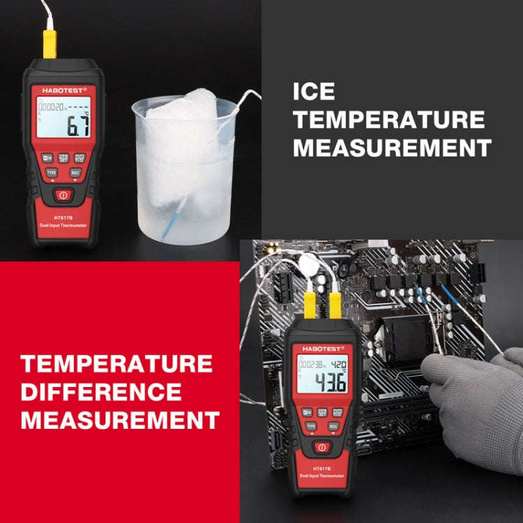 HABOTEST HT617B Digital Dual Channel Thermocouple Thermometer(Black Red)