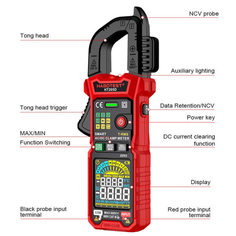 HABOTEST HT205D Clamp Intelligent Anti-Burning Multi-Function High Precision Digital Multimeter(B...