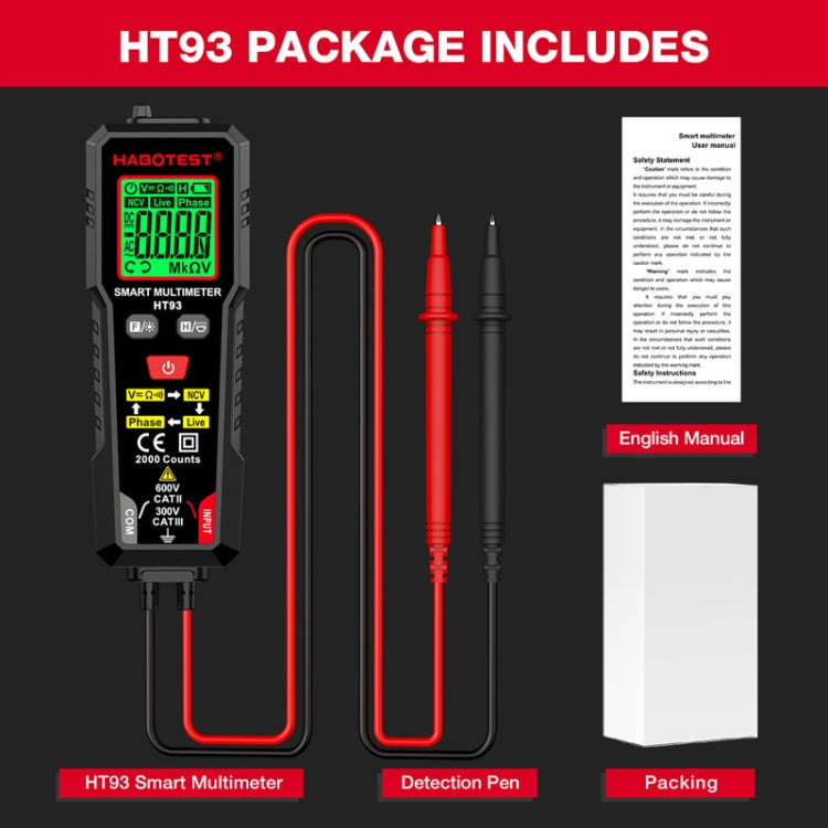 HABOTEST HT93 Phase Sequence Detection Intelligent Anti-Burn-In Fully Automatic Multimeter(Black)