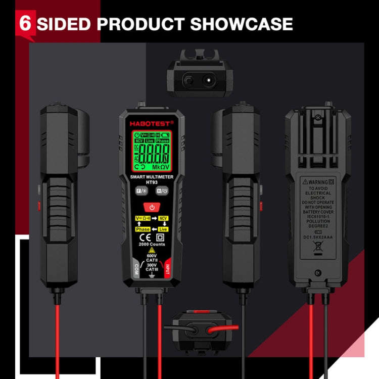 HABOTEST HT93 Phase Sequence Detection Intelligent Anti-Burn-In Fully Automatic Multimeter(Black)