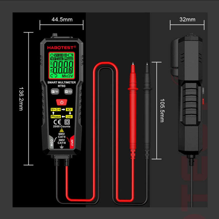 HABOTEST HT93 Phase Sequence Detection Intelligent Anti-Burn-In Fully Automatic Multimeter(Black)
