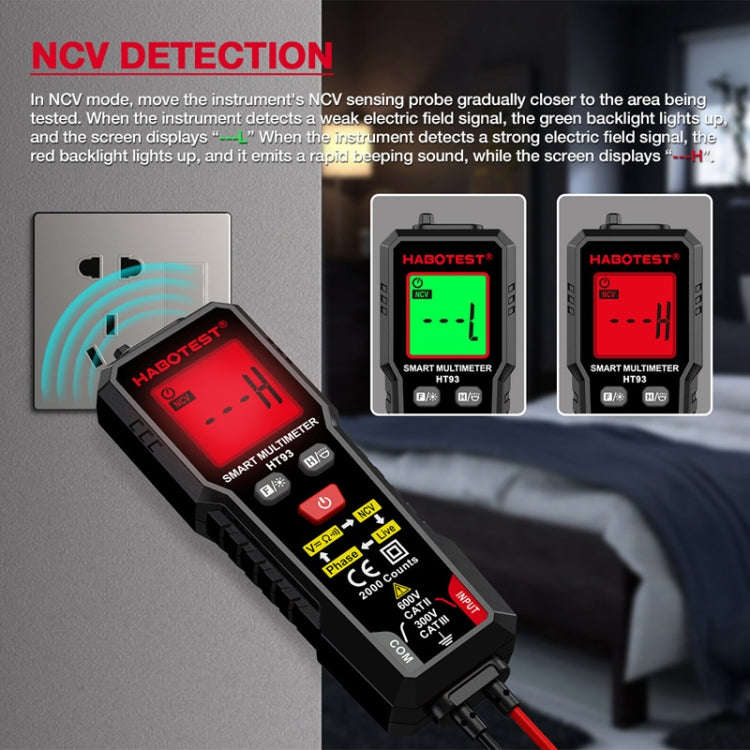 HABOTEST HT93 Phase Sequence Detection Intelligent Anti-Burn-In Fully Automatic Multimeter(Black)