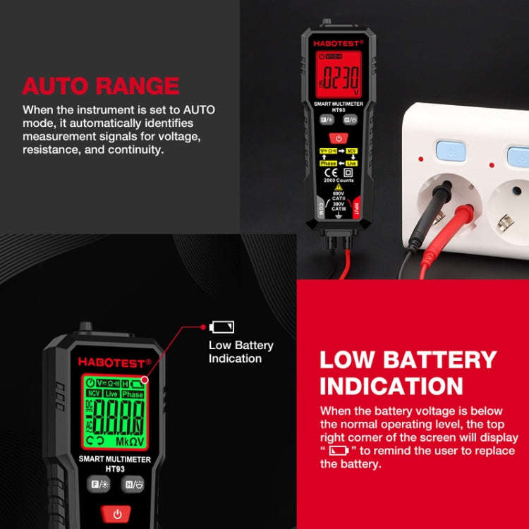 HABOTEST HT93 Phase Sequence Detection Intelligent Anti-Burn-In Fully Automatic Multimeter(Black)