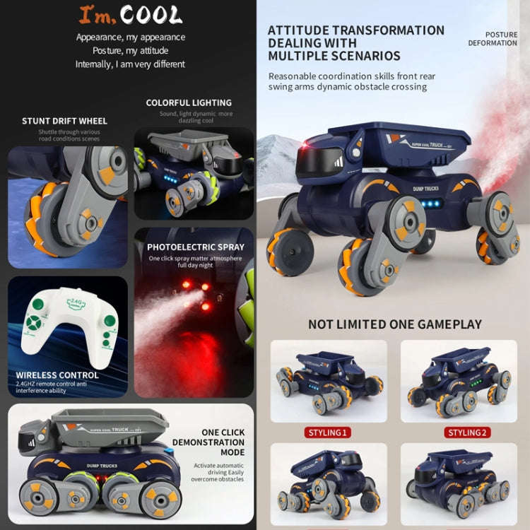 Eight Wheel Stunt Robot Dog Smart Gesture Sensor RC Kids Toy Car With Lights Music Spray Car, Sty...