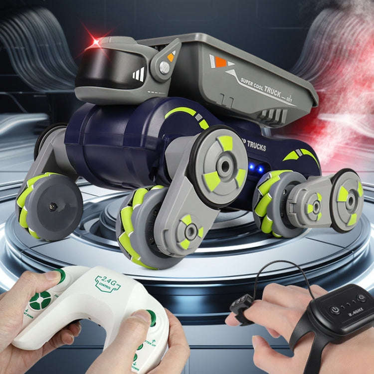 Eight Wheel Stunt Robot Dog Smart Gesture Sensor RC Kids Toy Car With Lights Music Spray Car, Sty...