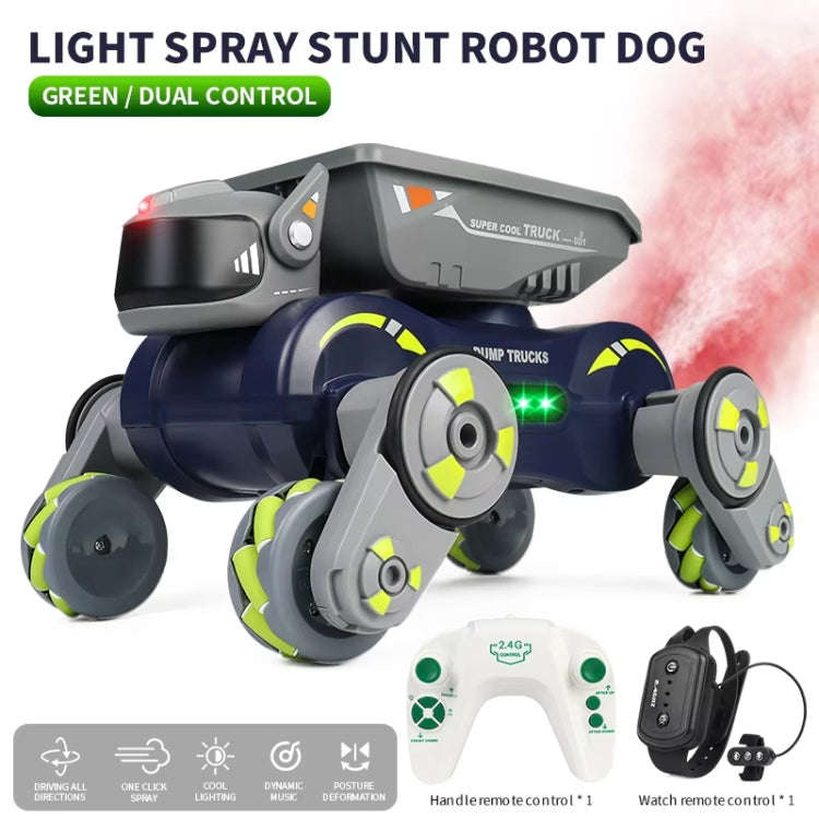 Eight Wheel Stunt Robot Dog Smart Gesture Sensor RC Kids Toy Car With Lights Music Spray Car, Sty...