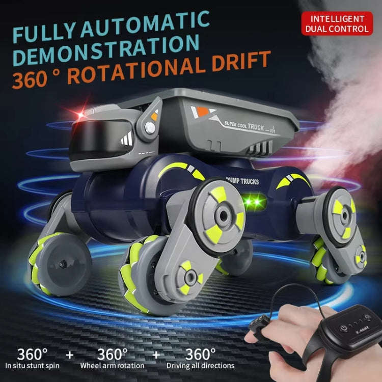 Eight Wheel Stunt Robot Dog Smart Gesture Sensor RC Kids Toy Car With Lights Music Spray Car, Sty...