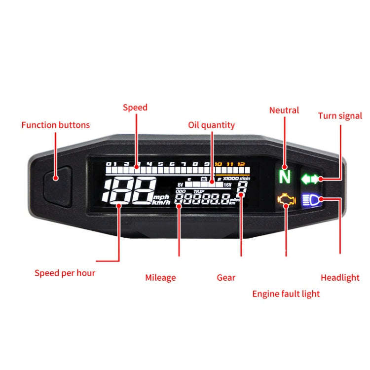 Motorcycle HD LCD Fuel Level Speed Electronic Instrument