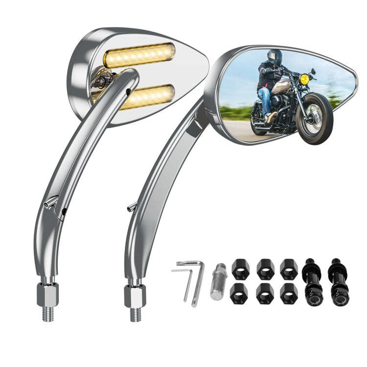 FLYQUICK Motorcycle LED Rearview Mirror With Light, Color: Electroplating