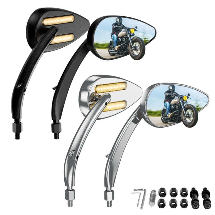 FLYQUICK Motorcycle LED Rearview Mirror With Light, Color: Black